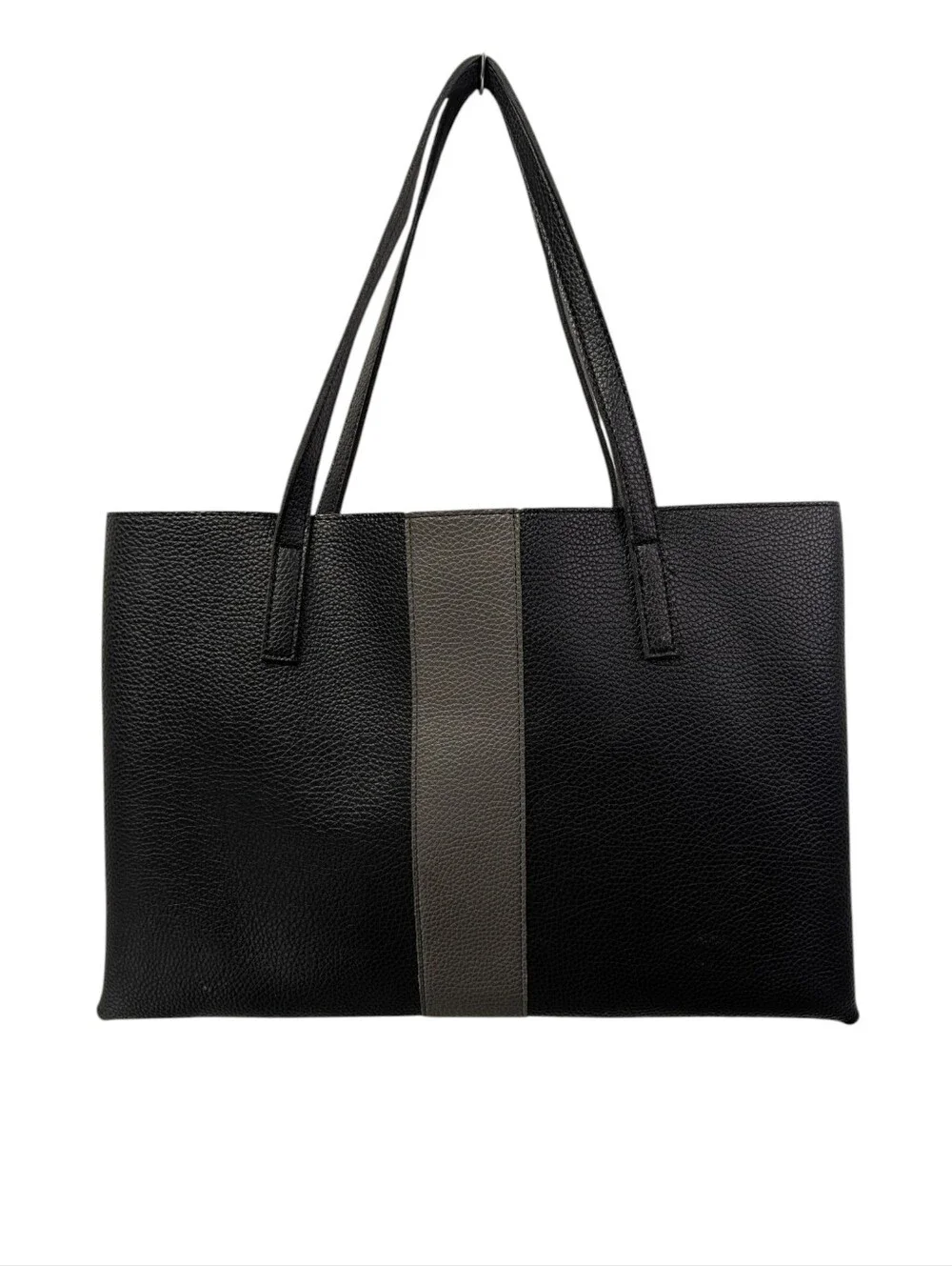 Vince Camuto Black Pebbled Tote Bag Gray Stripe Large Shoulder Bag
